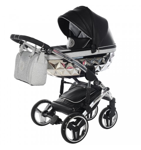 Junama Handcraft Glitter - wózek wielofunkcyjny, zestaw 2w1 z opcją 3w1 i 4w1 | 03 Czarny/Srebrny